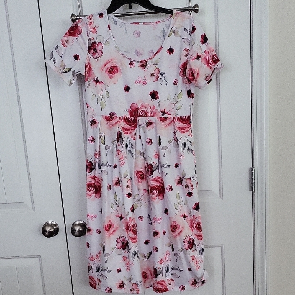 Pink and Red Flutter Sleeve Midi Maternity Sundress